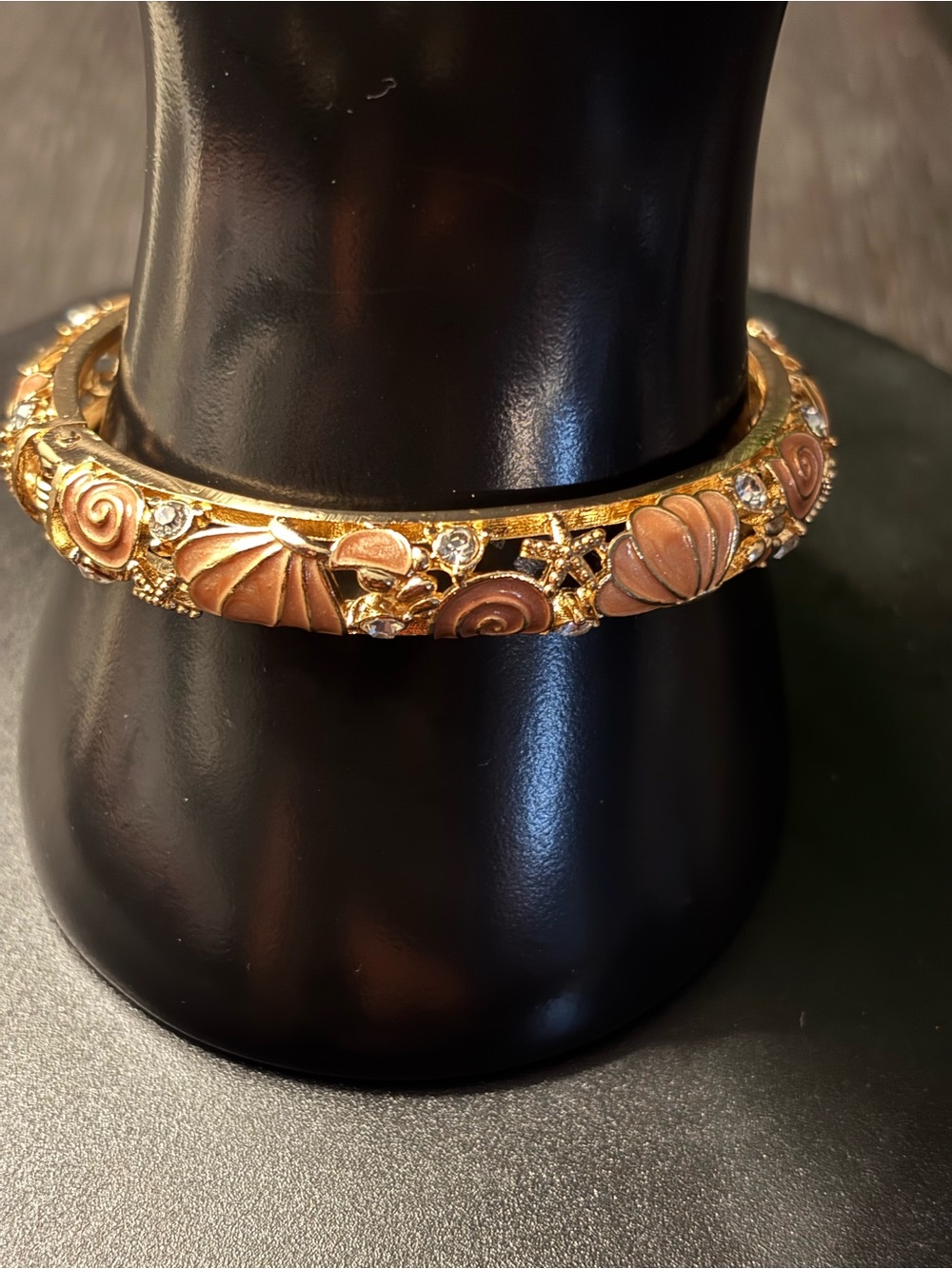 18K Gold-Filled Enamel Crystal Hinged Bangle Bracelet New